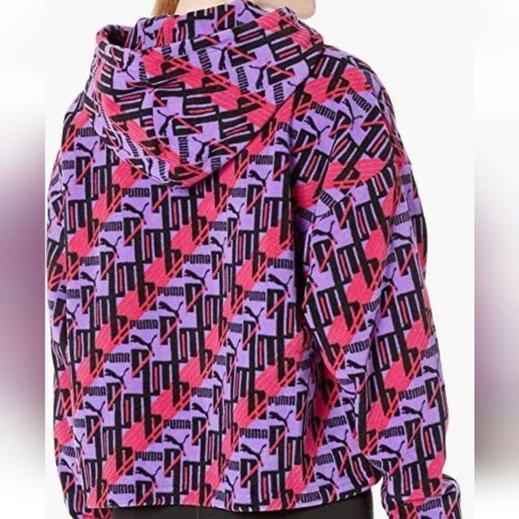 PUMA XTG 595635-64 Retro All-Over Print Fleece Hoodie Purple‎ Pink Women's Large - Picture 9 of 11